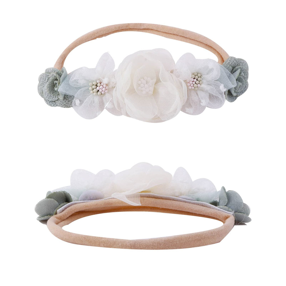 BFNAAgirl floral headband closeup with rhinestones for subtle shine