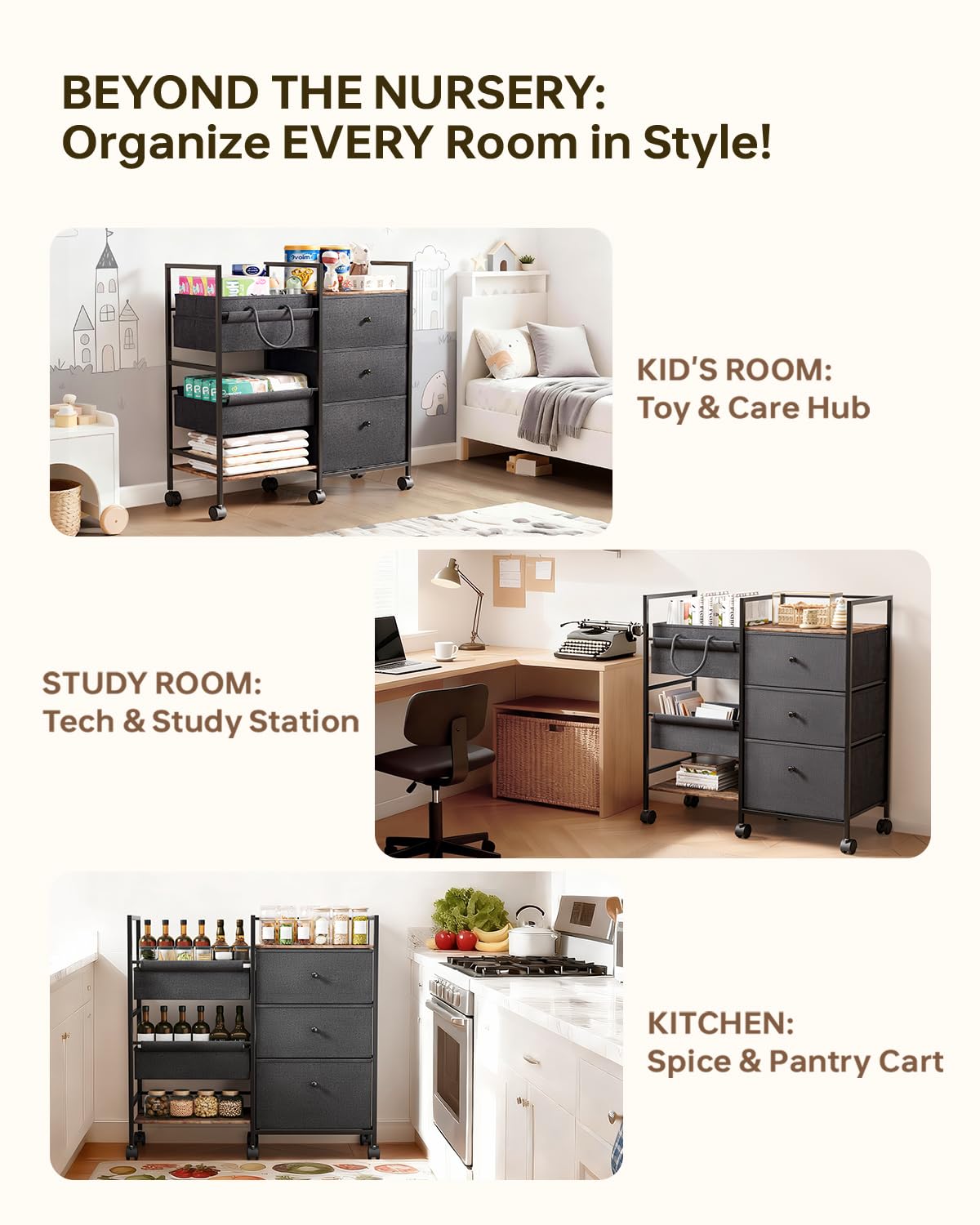 BG-BABYGO assembly snap-on parts simplify setup for faster organization.