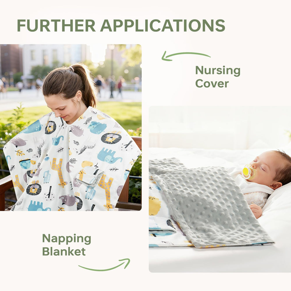 BG-BABYGO car seat cover nursing and play-mat versatility for caregivers.