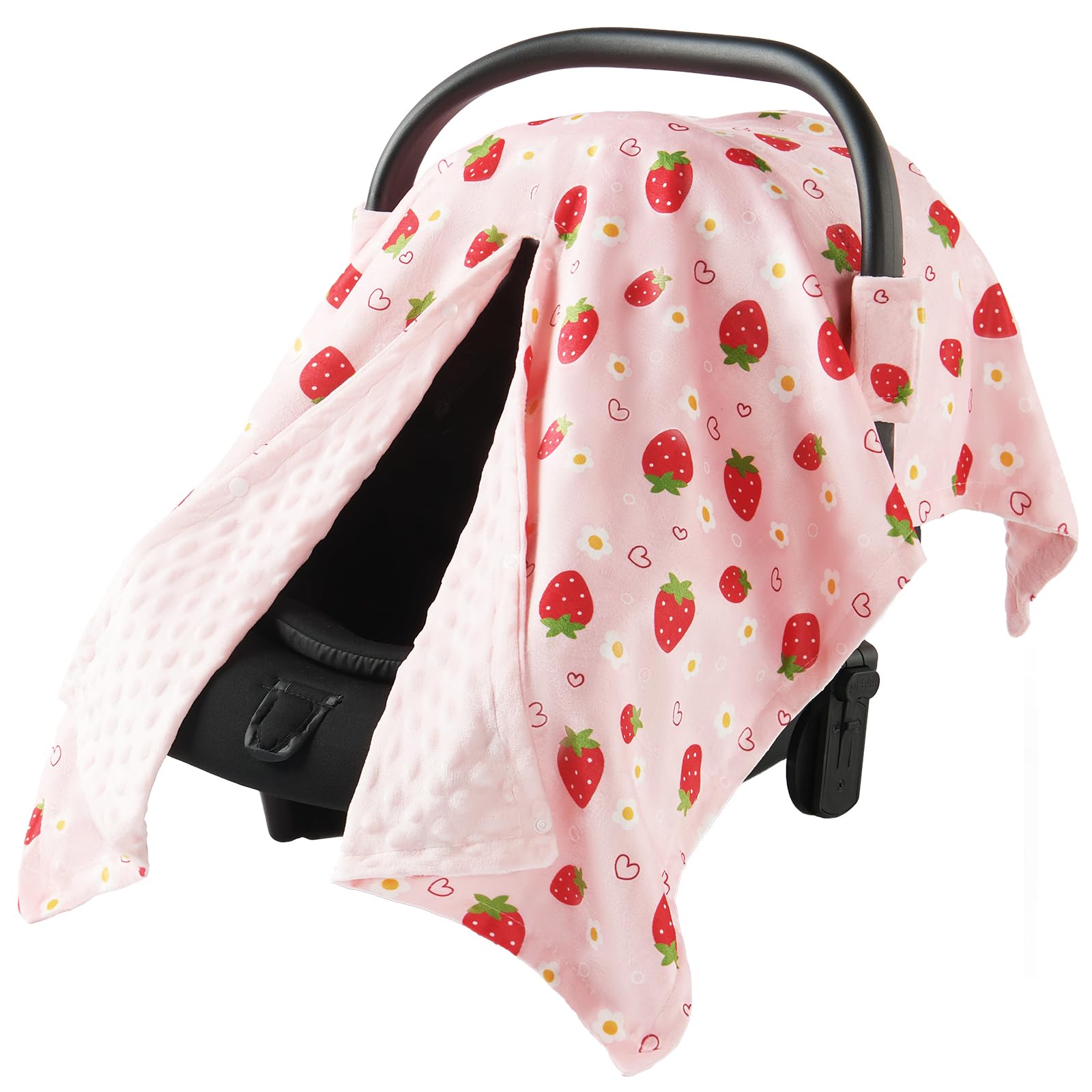 BG-BABYGO car seat cover pink strawberry front view for cozy winter protection