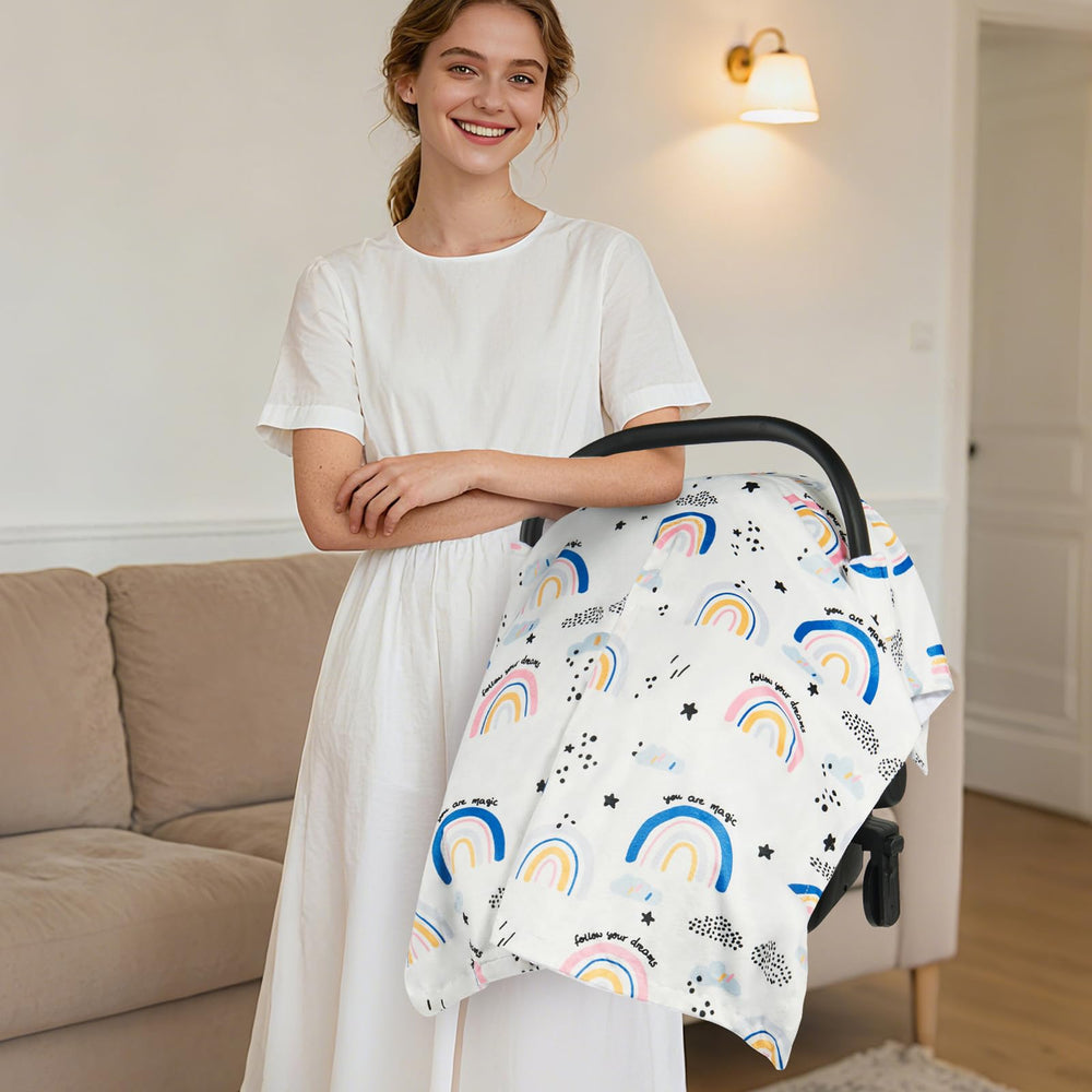 BG-BABYGO car seat cover with plush minky interior offers extra warmth for chilly rides.