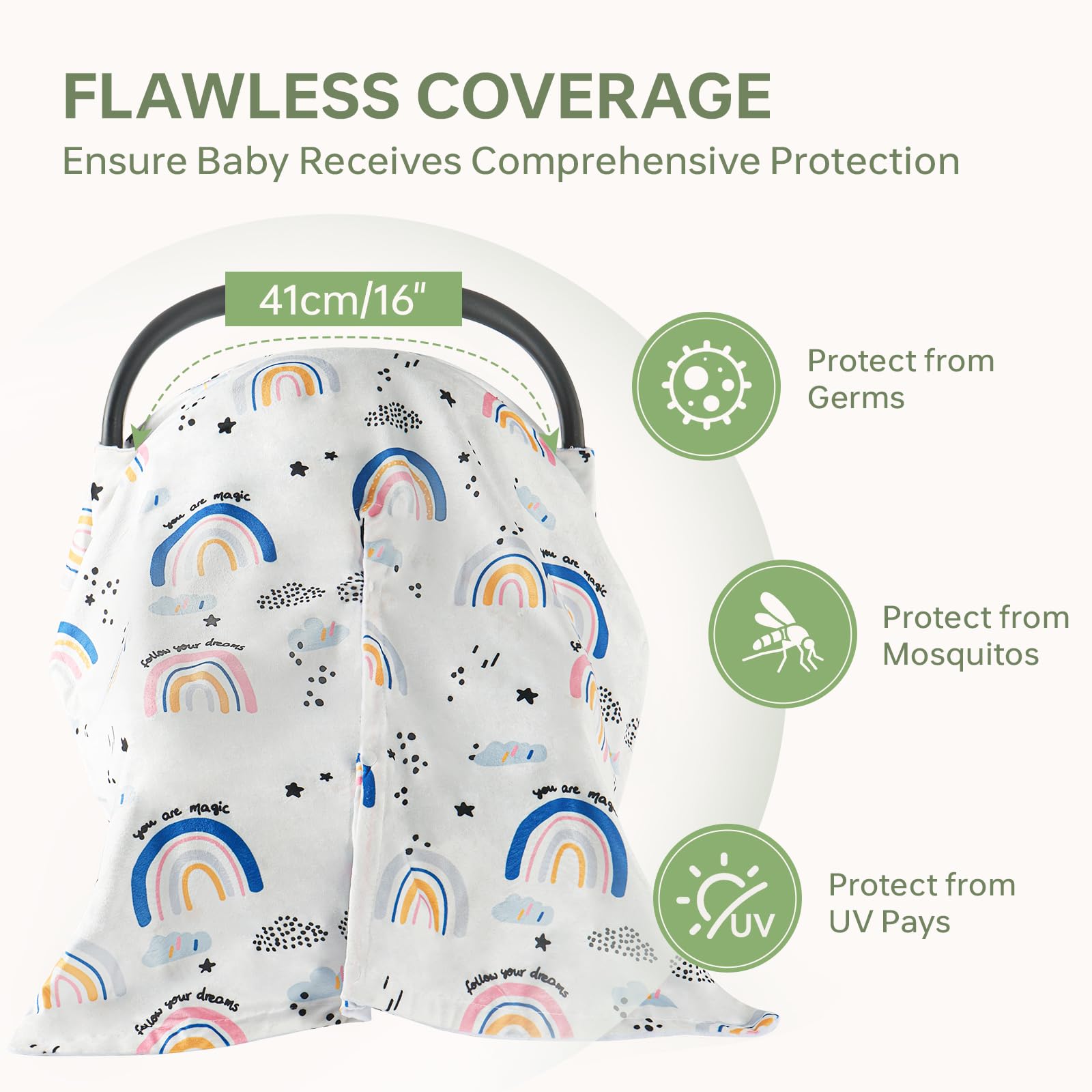 BG-BABYGO car seat cover with Velcro straps fits most brands quickly.