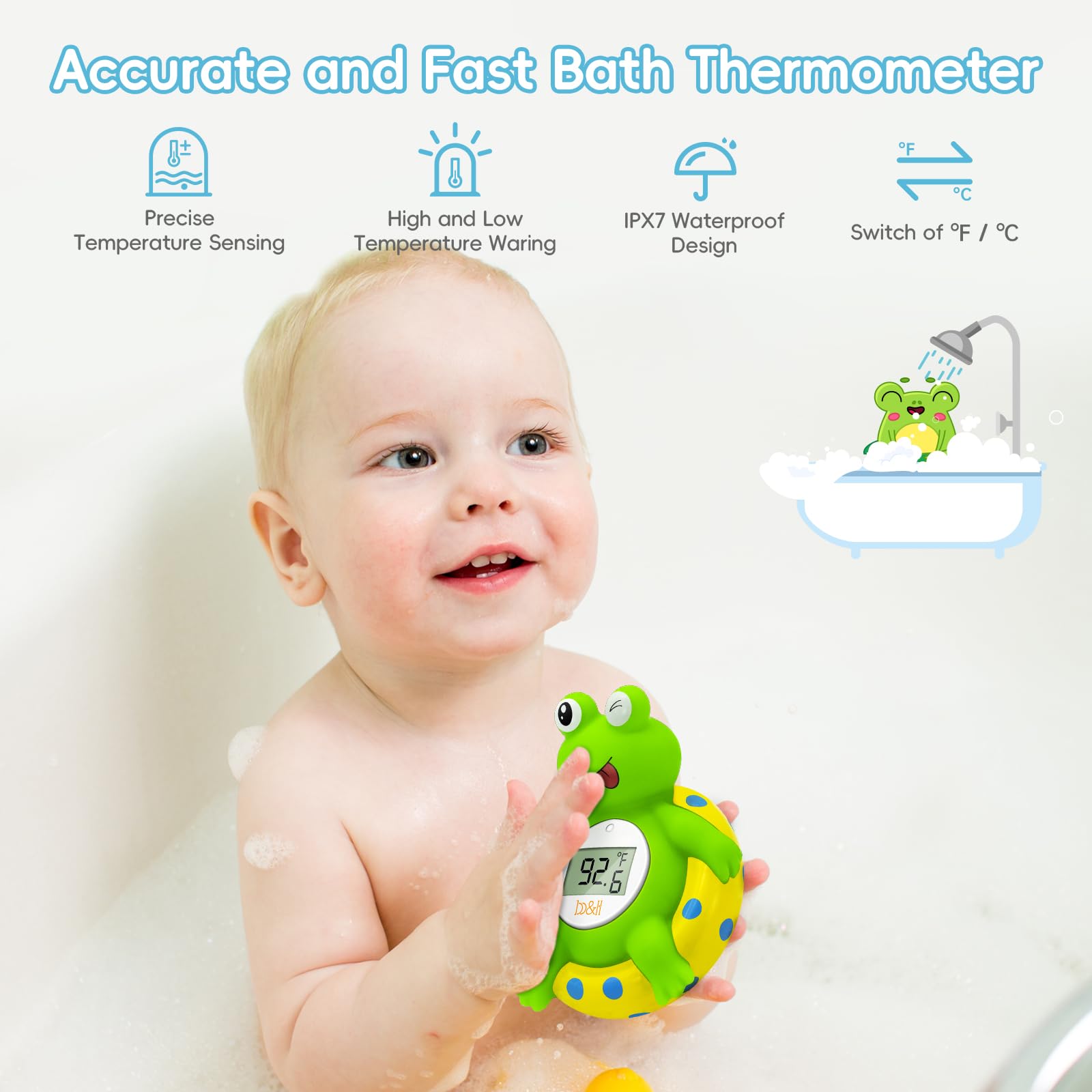 B&amp;H Bath Thermometer Frog LED display clearly shows temperature in °C or °F.