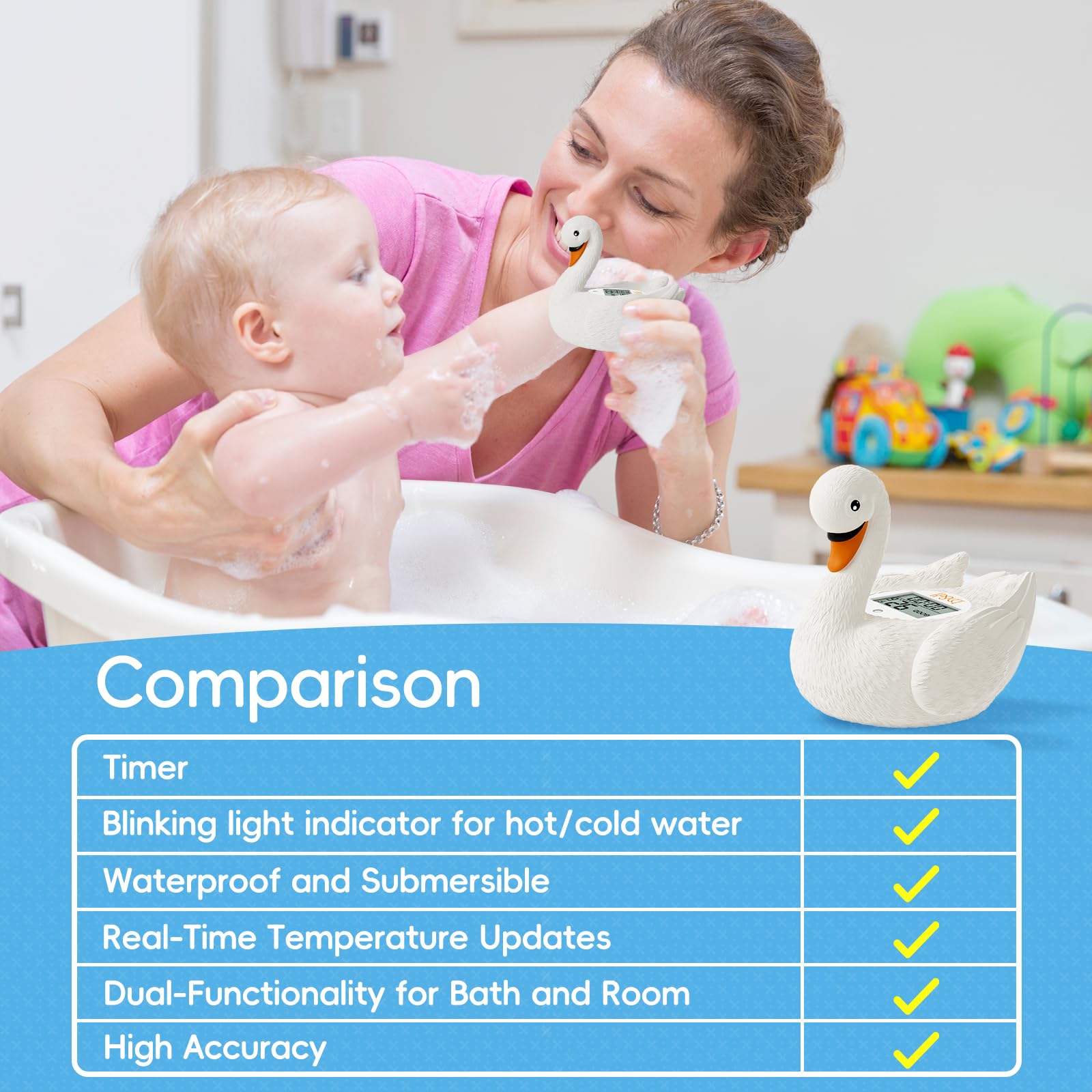 B&H thermometer with easy-to-read screen supports quick bath temperature checks.