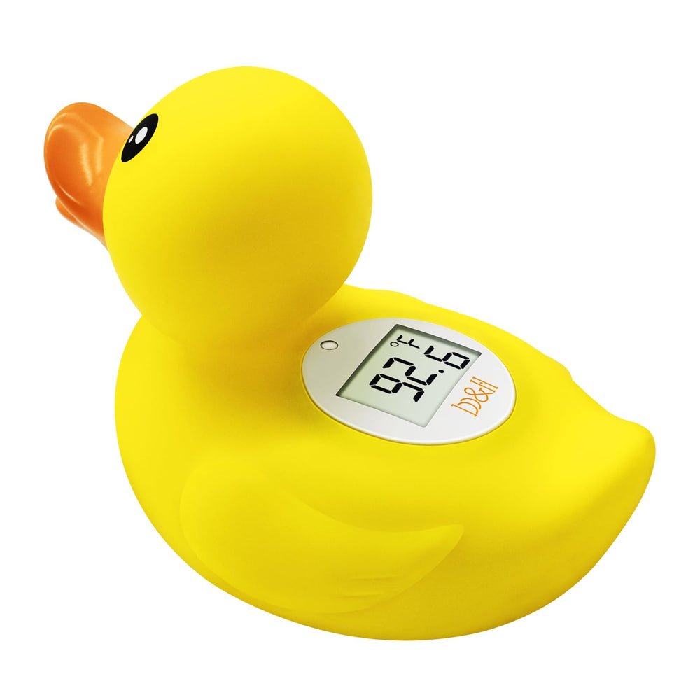 B&H Duck Bath Thermometer floats in water, shows bath temperature at a glance.