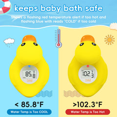 B&H thermometer sits on tub edge for easy temperature checks.