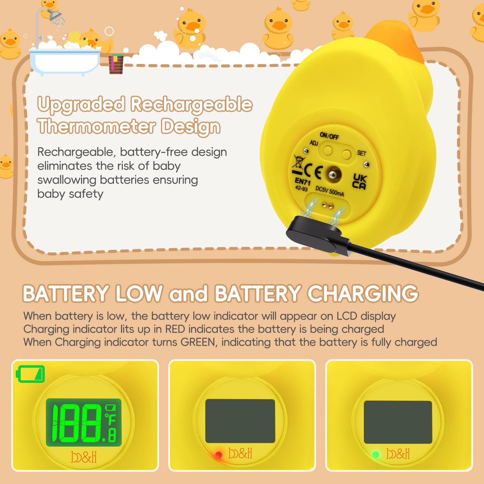 B&H baby duck design thermometer adds a soft, safe bath companion