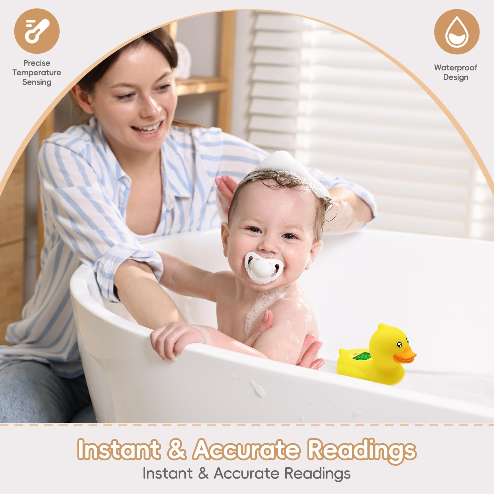 B&H thermometer with digital display shows bathwater temperature at a glance