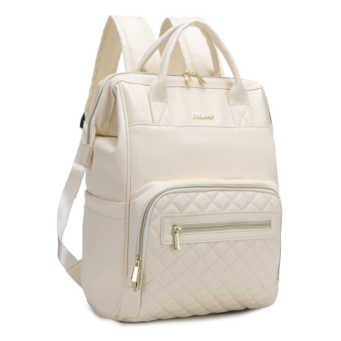BHAFEM diaper bag backpack in beige vegan leather for daily use
