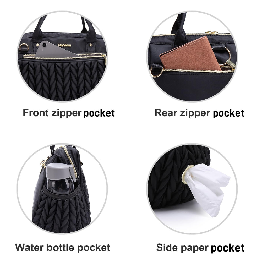 BHAFEM diaper bag small black crossbody wear demonstrates hands-free convenience