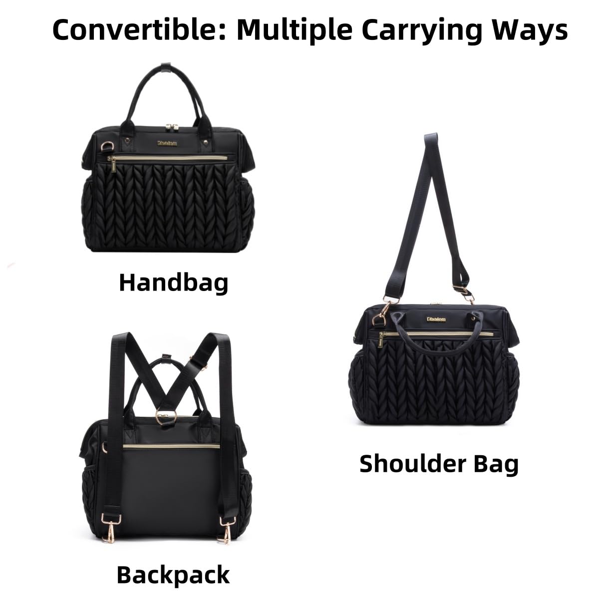 BHAFEM diaper bag small black interior pockets for tidy bottle and diaper organization