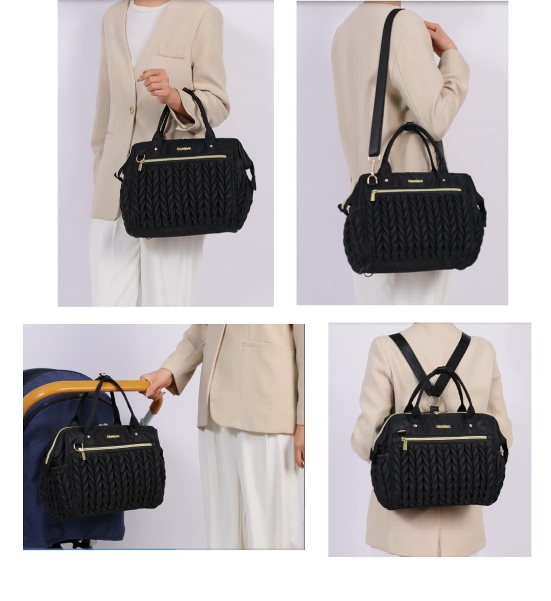 BHAFEM diaper bag small black water-resistant material keeps contents protected