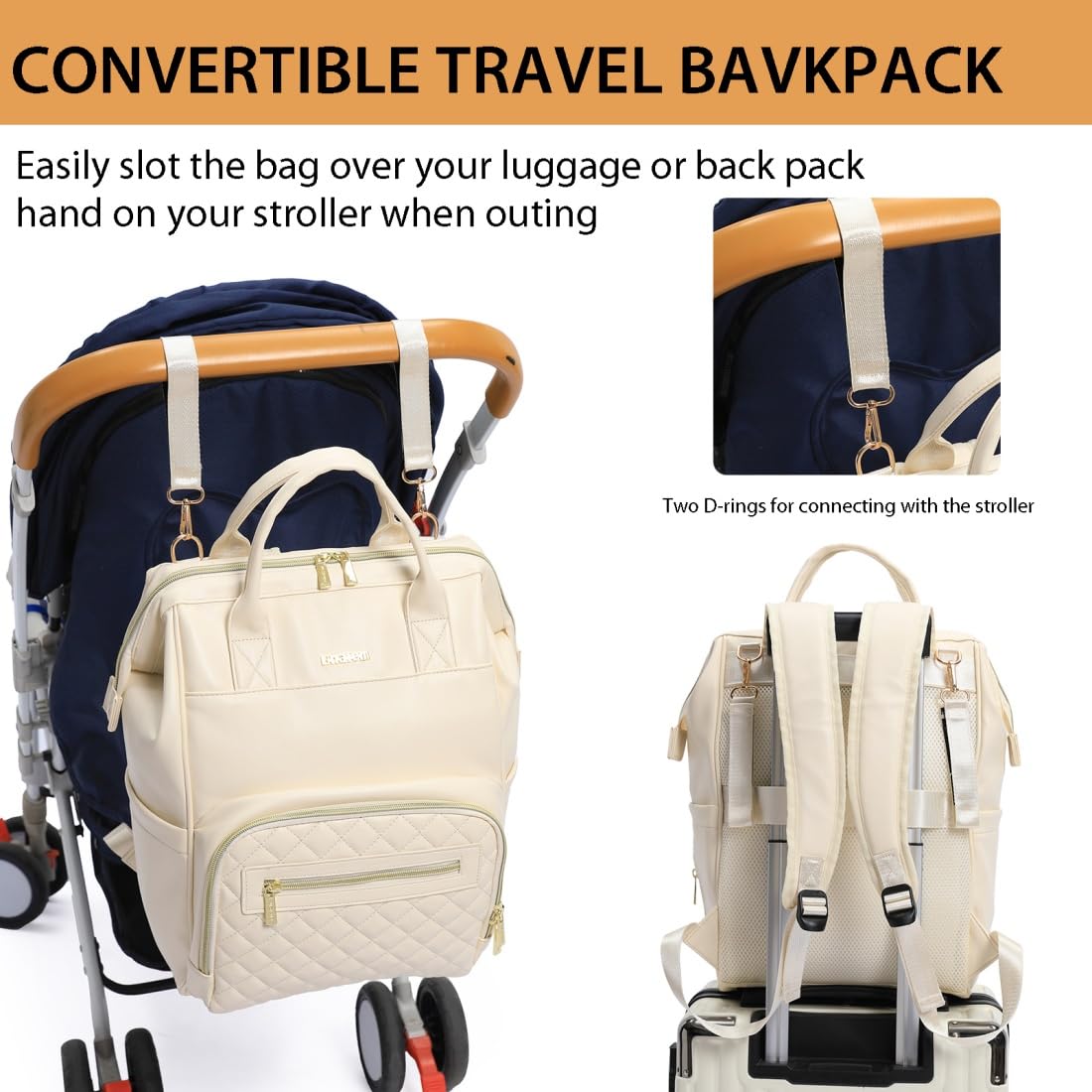 BHAFEM stroller clips attach the bag for hands-free travel