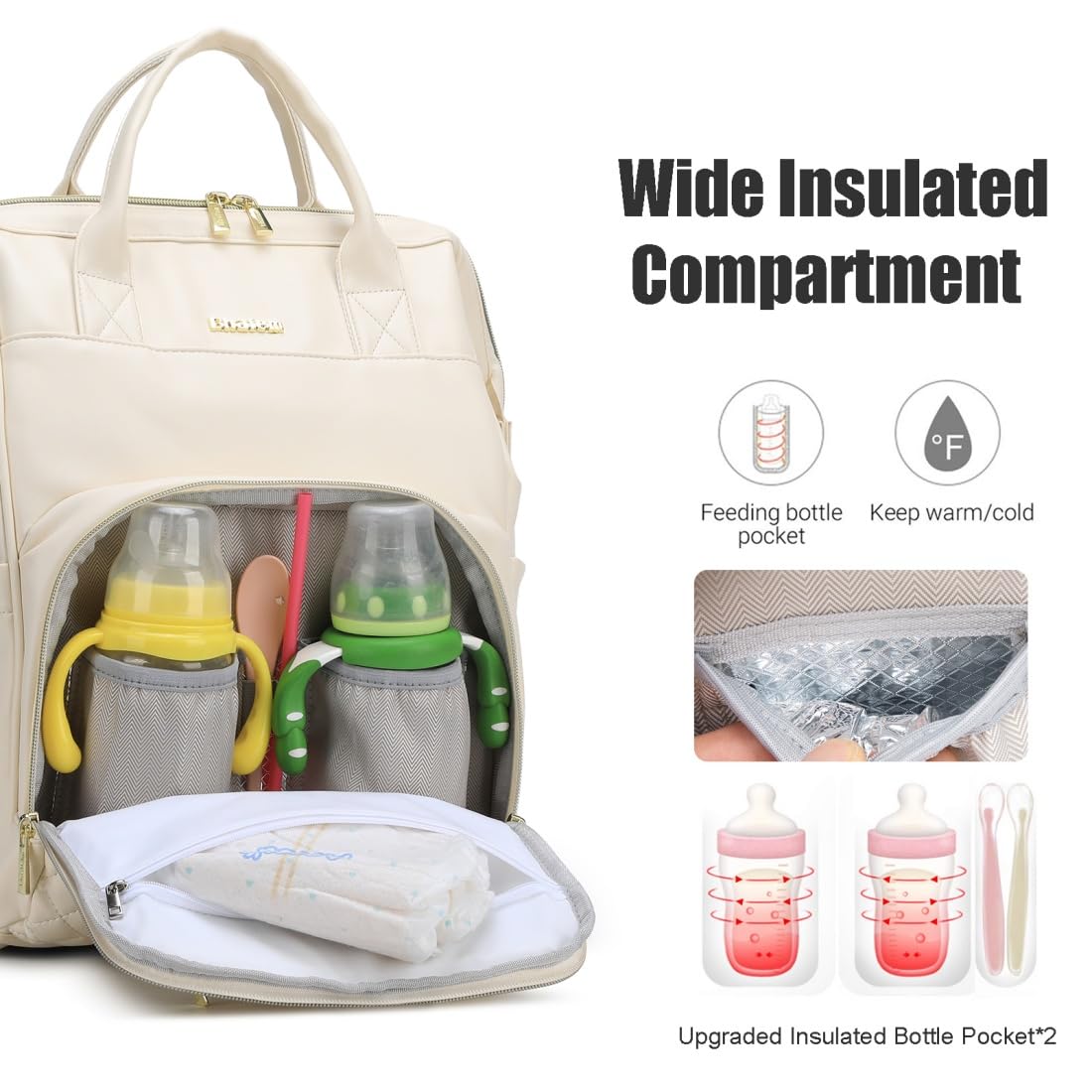 BHAFEM waterproof beige diaper bag withstands rain and spills