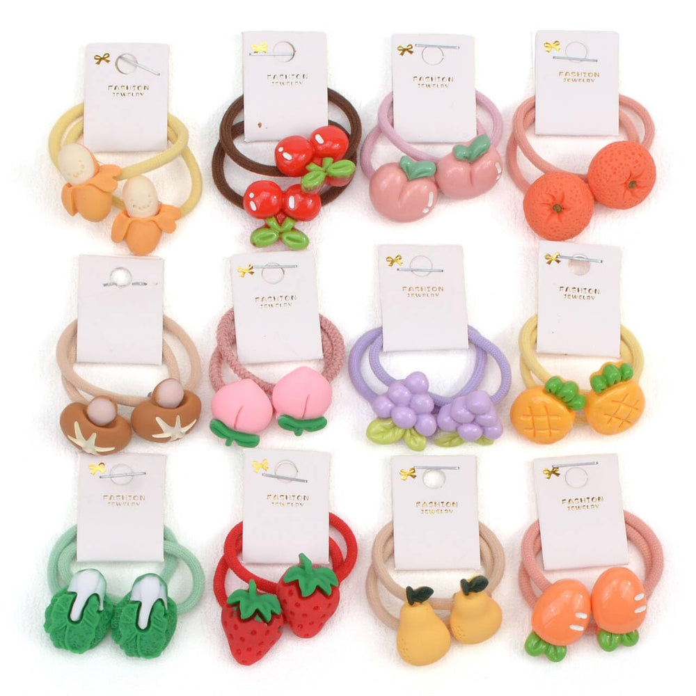 BIANHUAN 24-pack baby hair ties with fruit patterns secure active-kid styling
