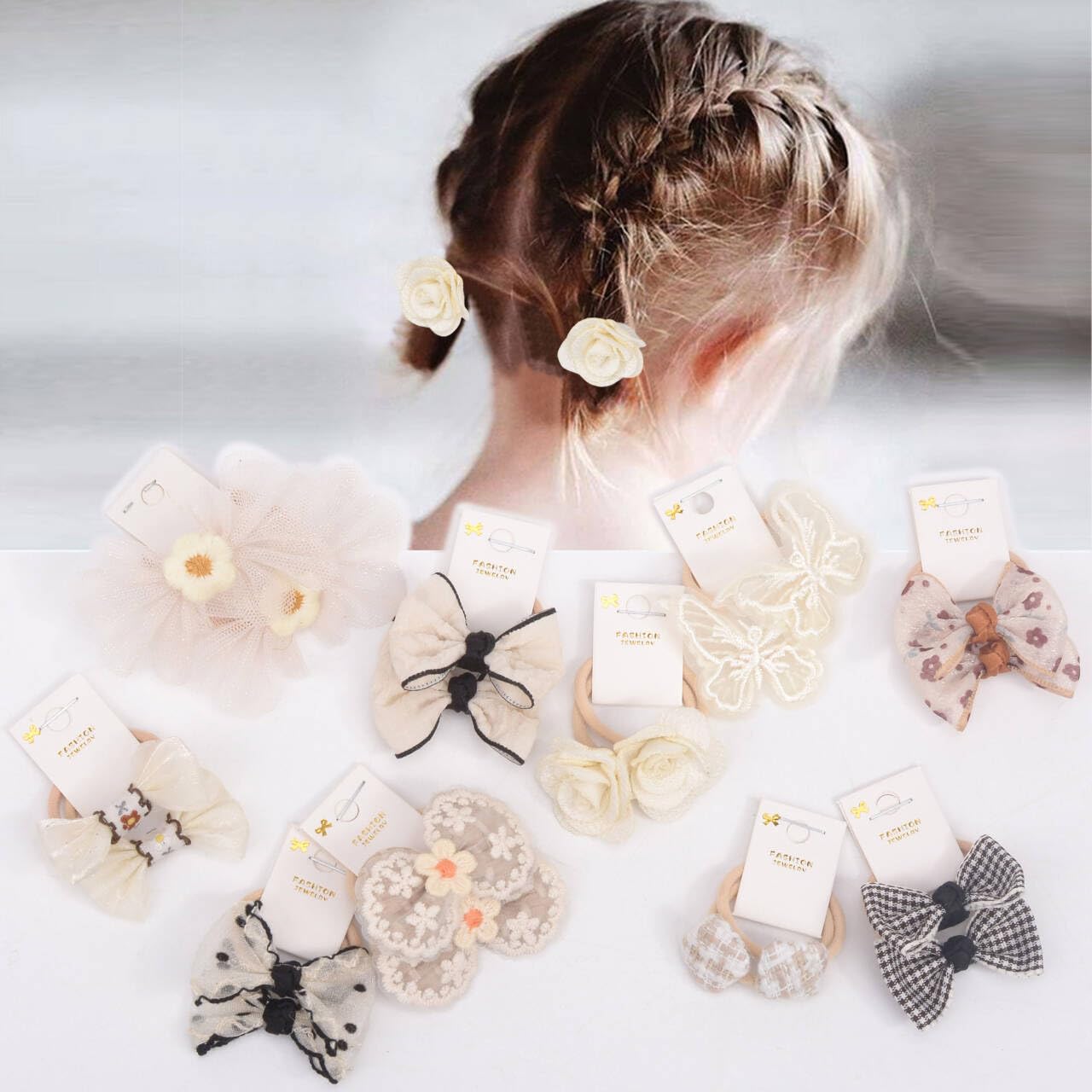 BIANHUAN hair ties bows packaging—colorful set for easy outfit matching.
