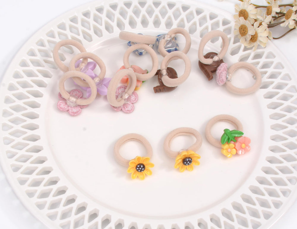 BIANHUAN floral close-up of soft elastic hair ties for gentle styling.