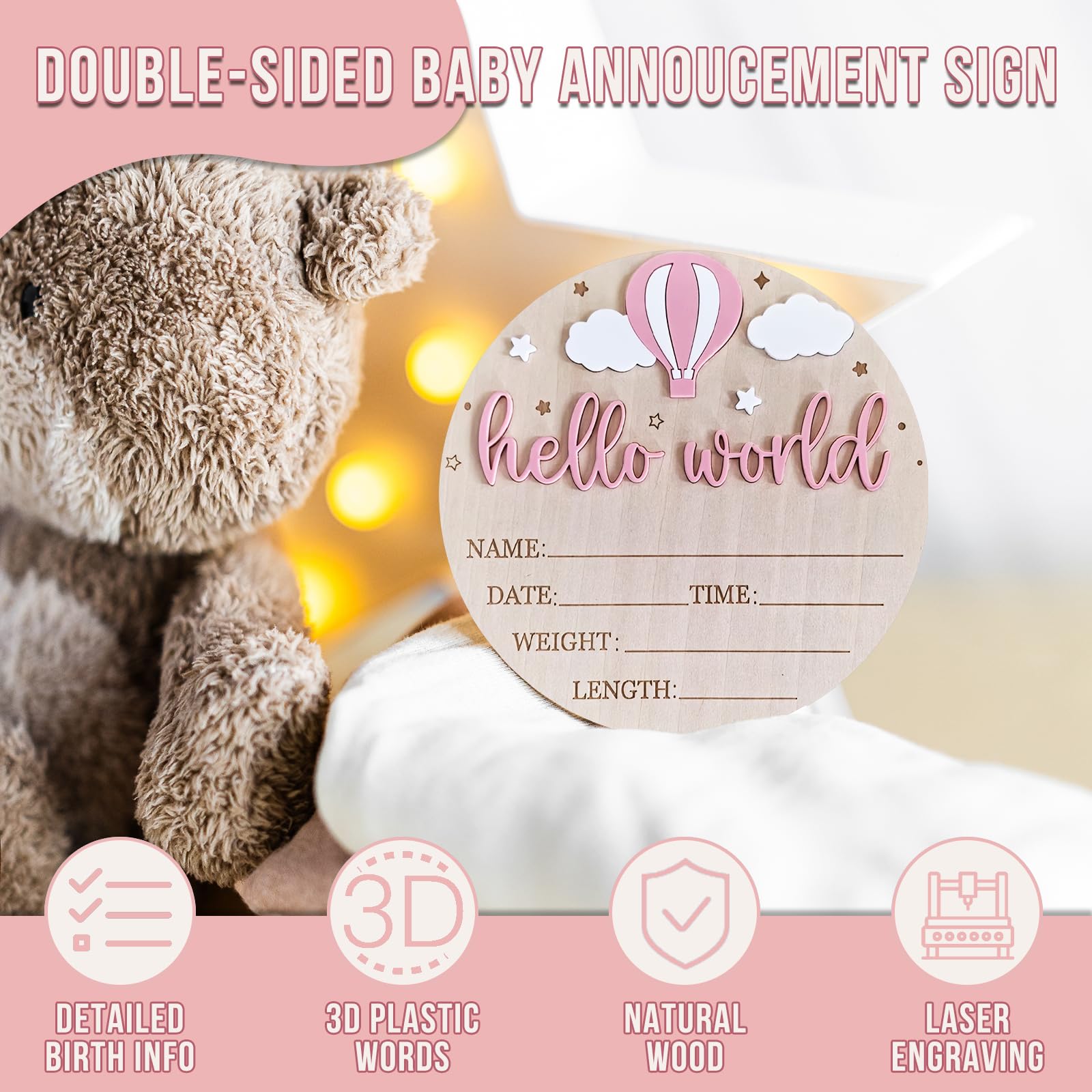 BIANSIWU Hello World newborn sign double-sided display for milestones