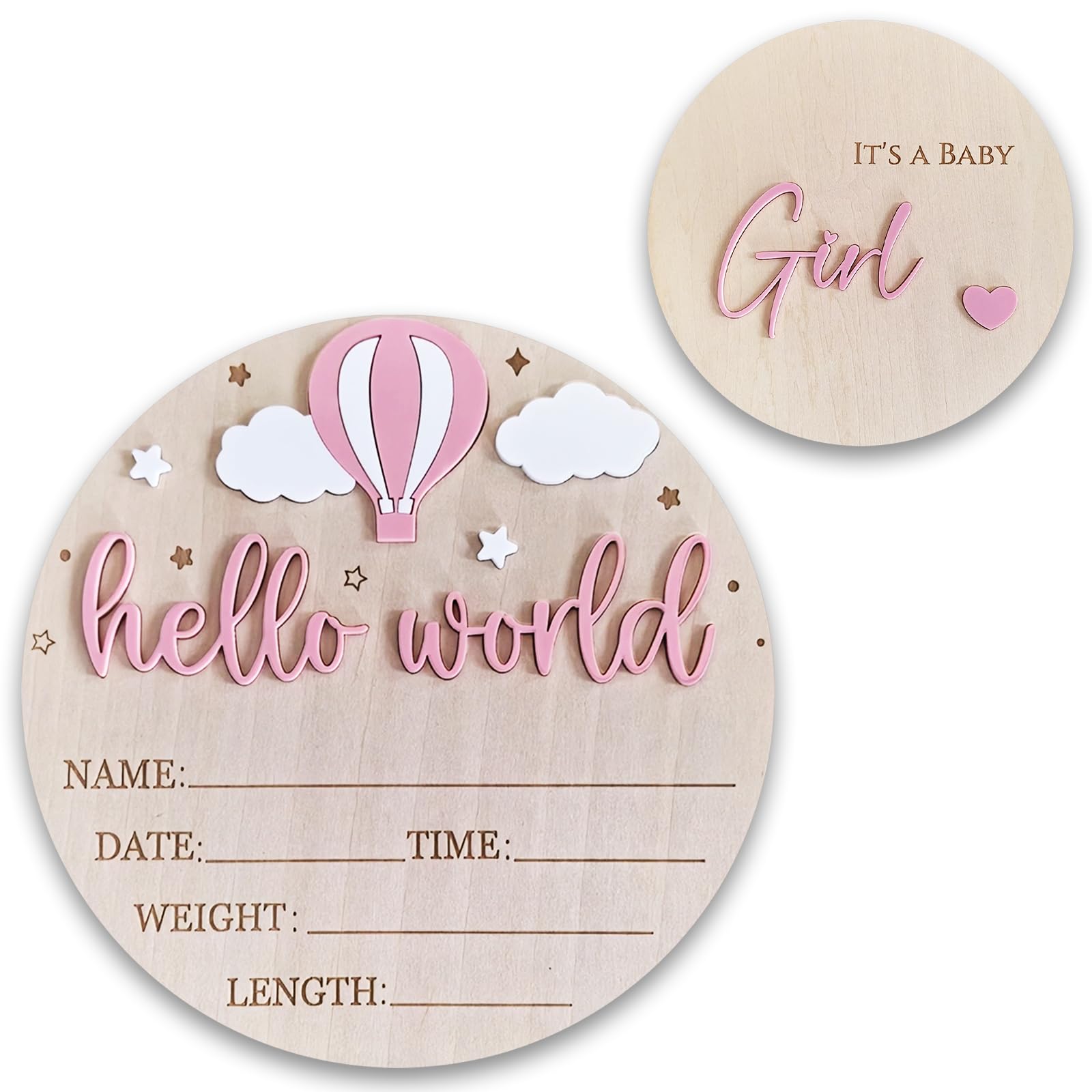 BIANSIWU Hello World newborn sign pink front view for nursery decor