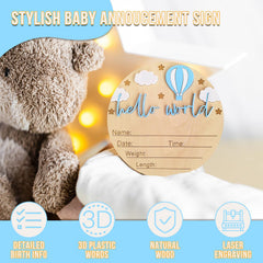 BIANSIWU Hello World sign balloon detail in pastel blue, perfect for nursery décor.