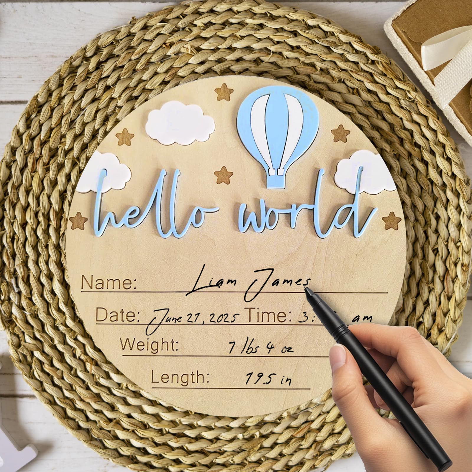 BIANSIWU Hello World sign clouds and stars close-up for a soft sky-themed photo backdrop.