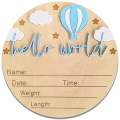 BIANSIWU Hello World sign front view with 3D letters, ideal for newborn photos.