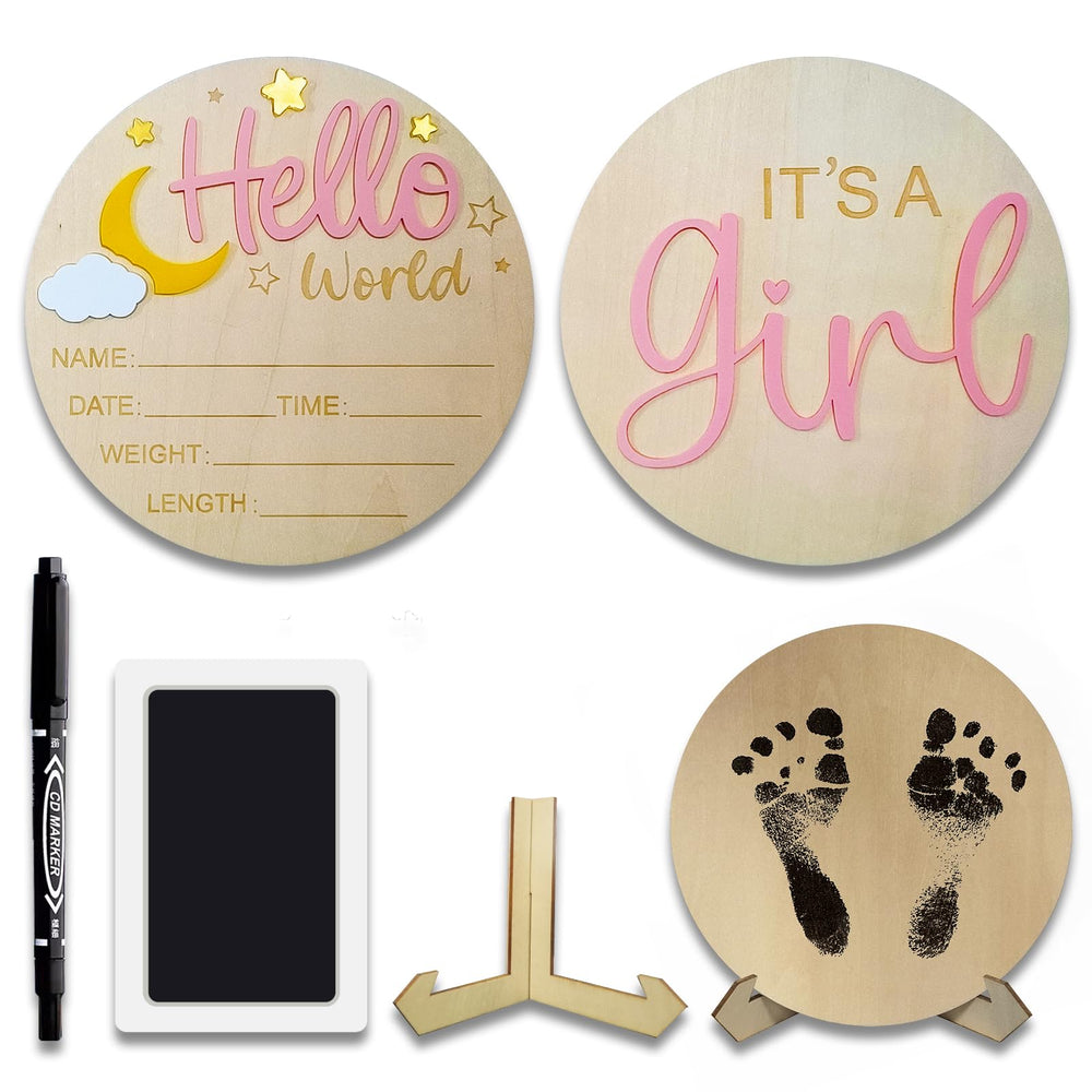 BIANSIWU Hello World sign with engraved details for newborn announcements