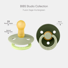 BIBS Colour Studio pacifier huntergreen pack-shot highlights BPA-free, safe two-pack.