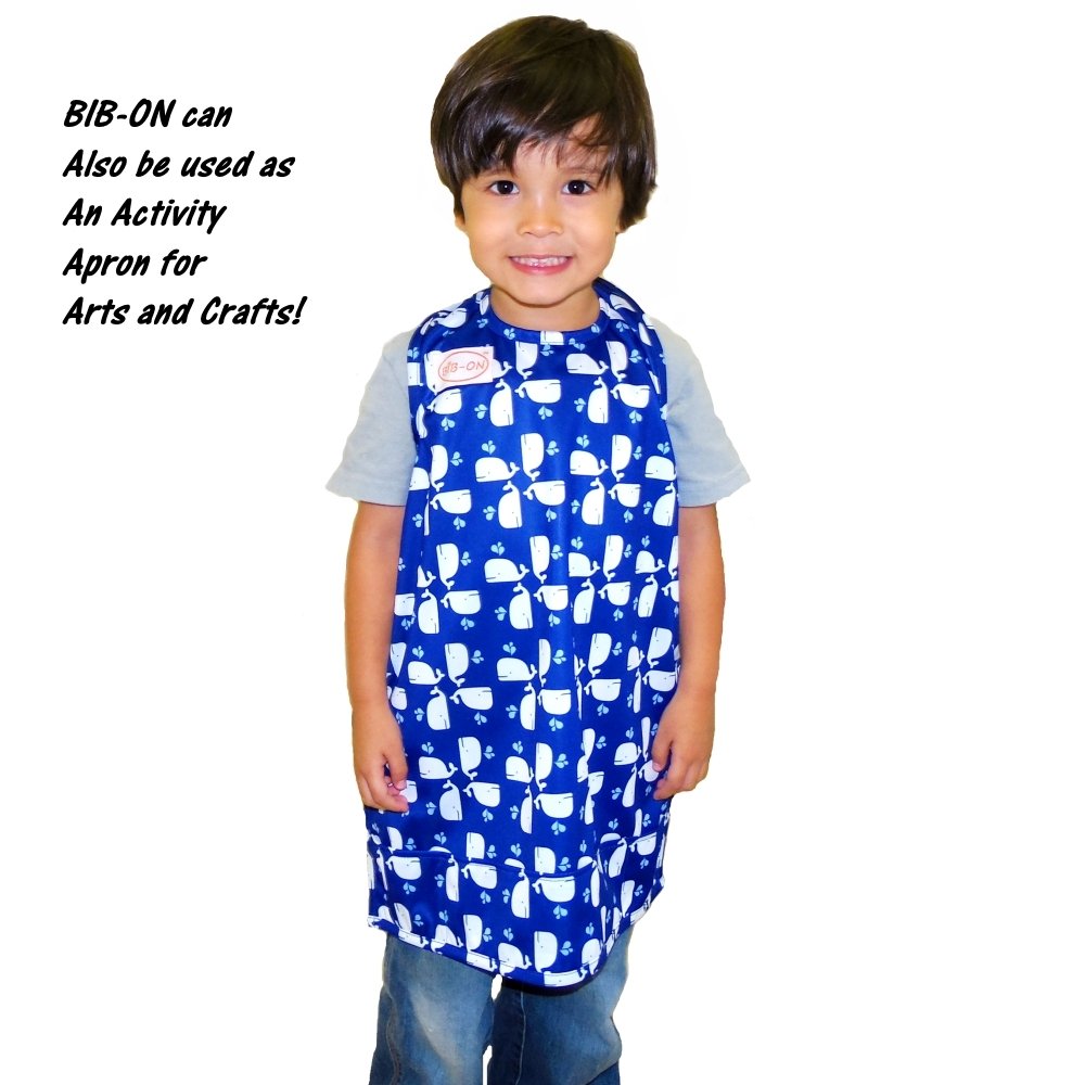 BIB-ON full-coverage bib age 3-4 fit suits toddlers during meals and activities.