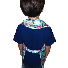BIB-ON XL dinosaur bib features easy-to-use straps for quick on-off changes.