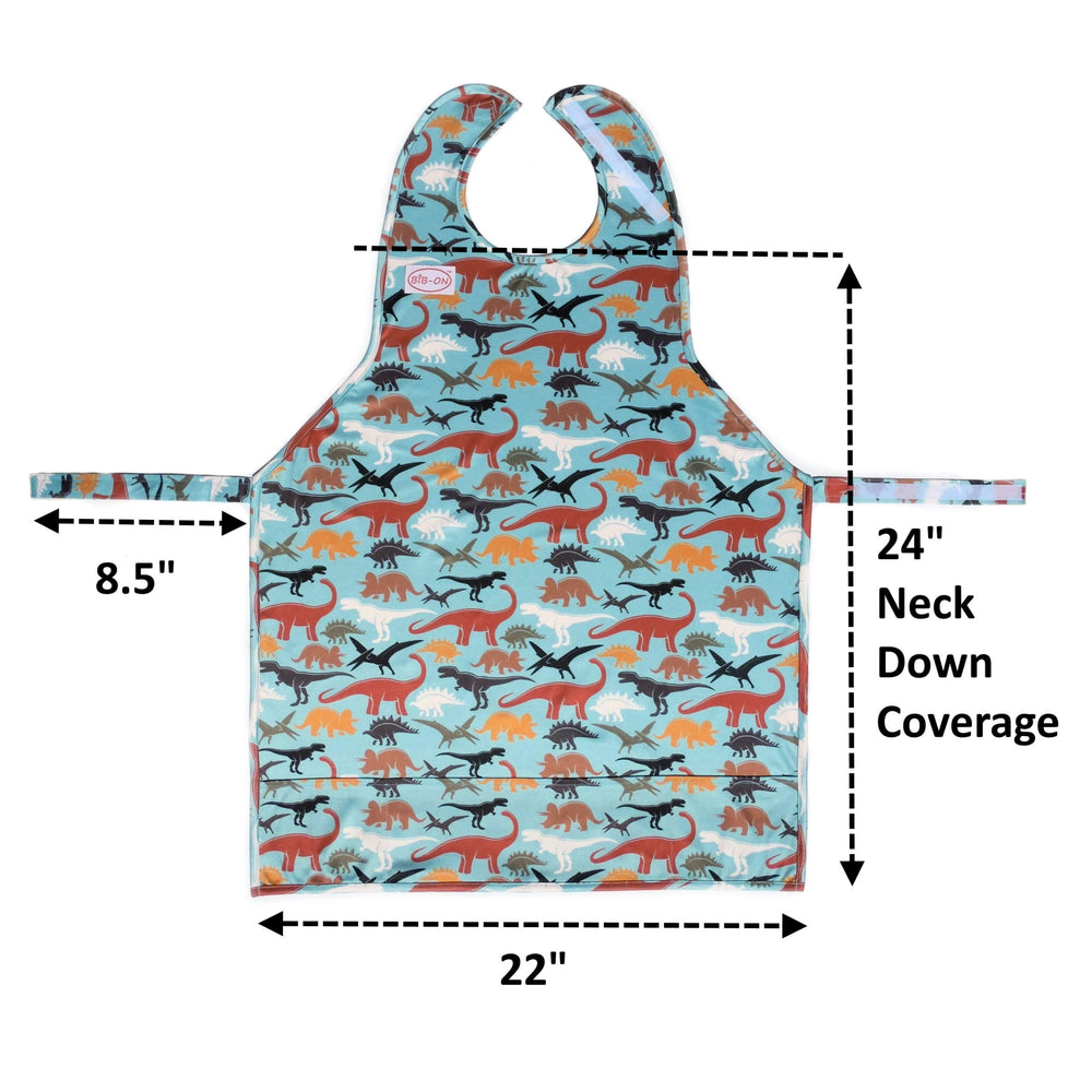 BIB-ON XL dinosaur bib is machine washable for easy cleanup after messy meals.