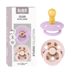 BIBS Studio Soother pack shot showing a 2-pack BPA-free pacifier for infants.