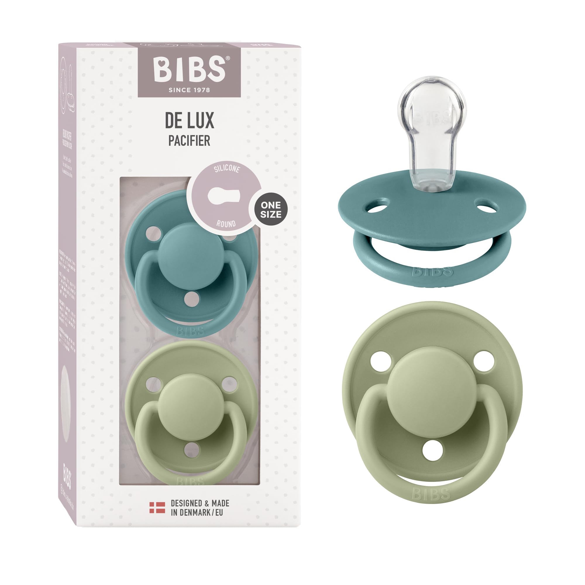 BIBS De Lux two-pack Island Sea and Sage for calming baby moments