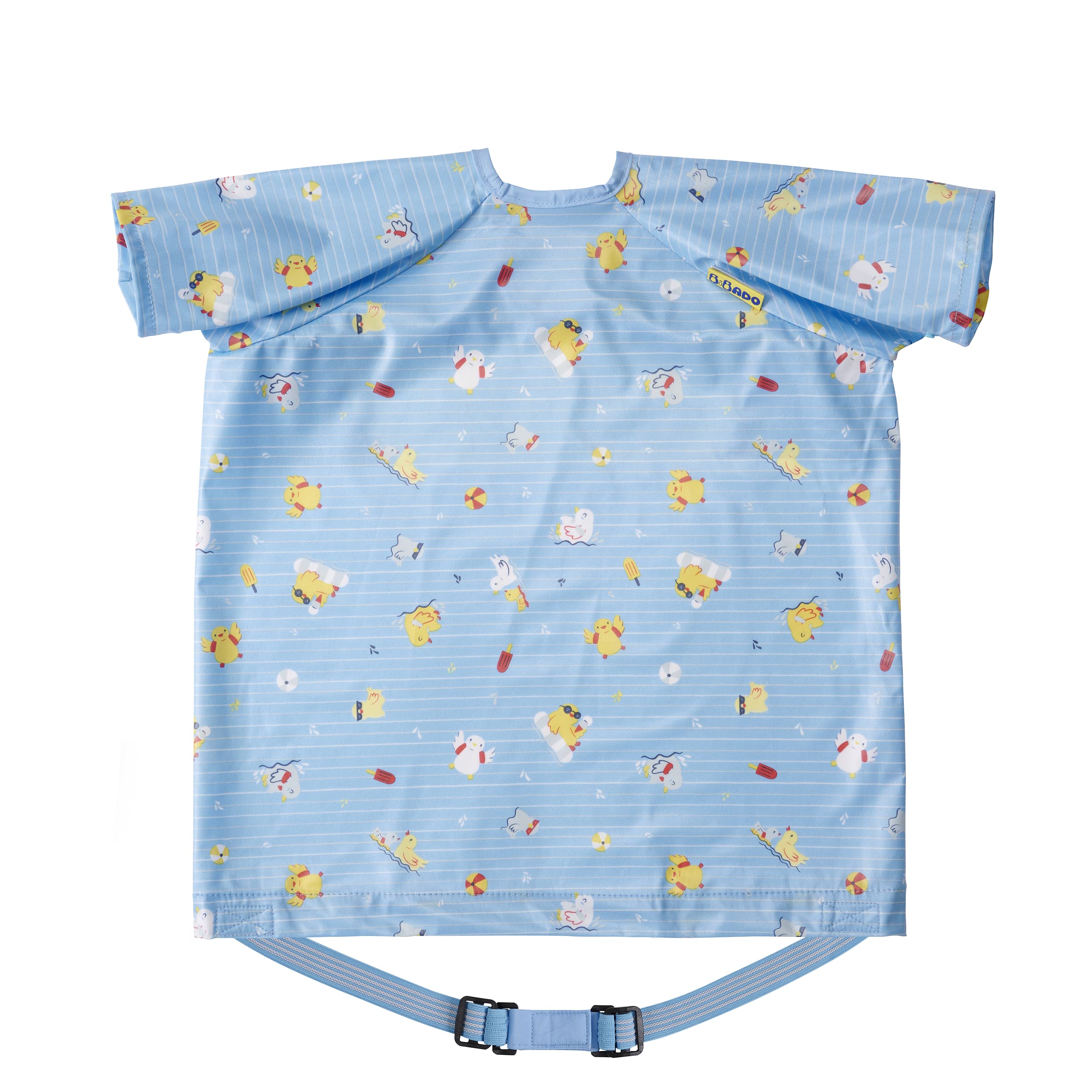 BIBaDO coverall bib on a baby at mealtime keeps outfits clean.