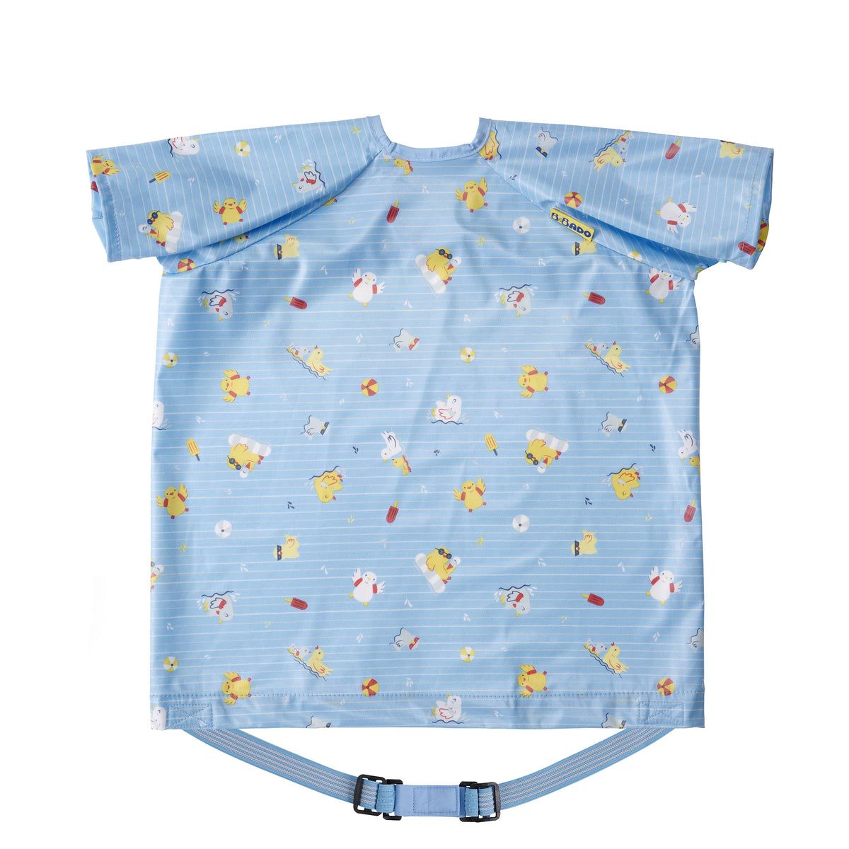 BIBaDO coverall bib on a baby at mealtime keeps outfits clean.