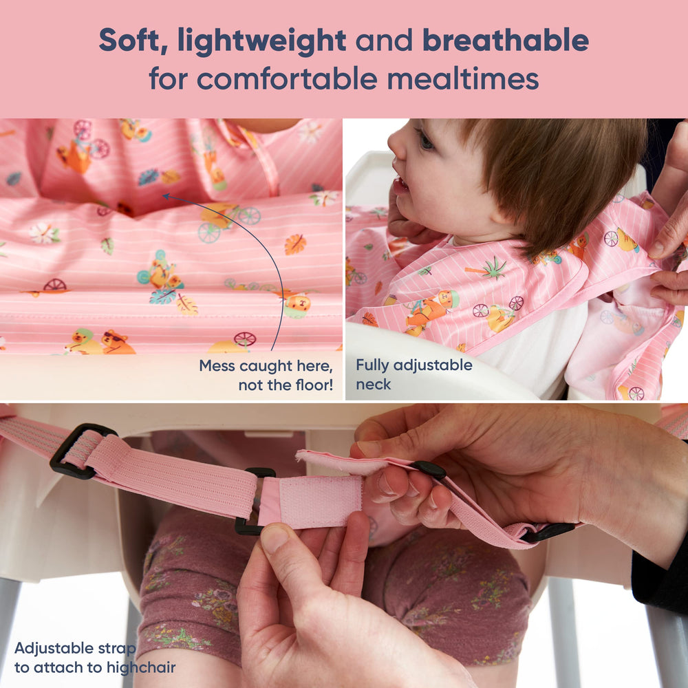 BIBaDO Coverall Bib used with stroller for on-the-go meals.
