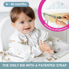 BIBaDO coverall bib worn by baby for mess-free feeding.