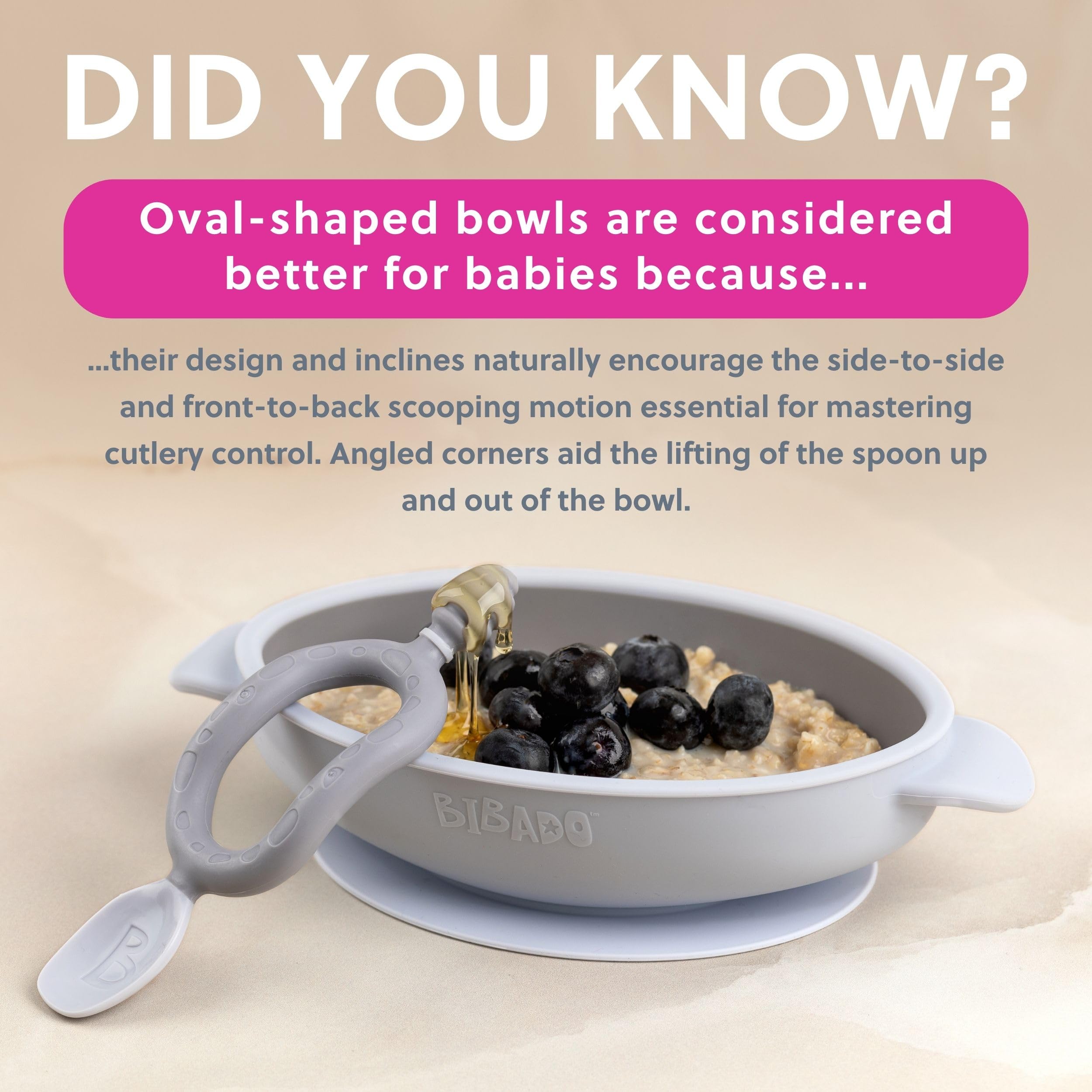 BIBaDO Dippit spoons paired with Mist bowl for guided self-feeding.