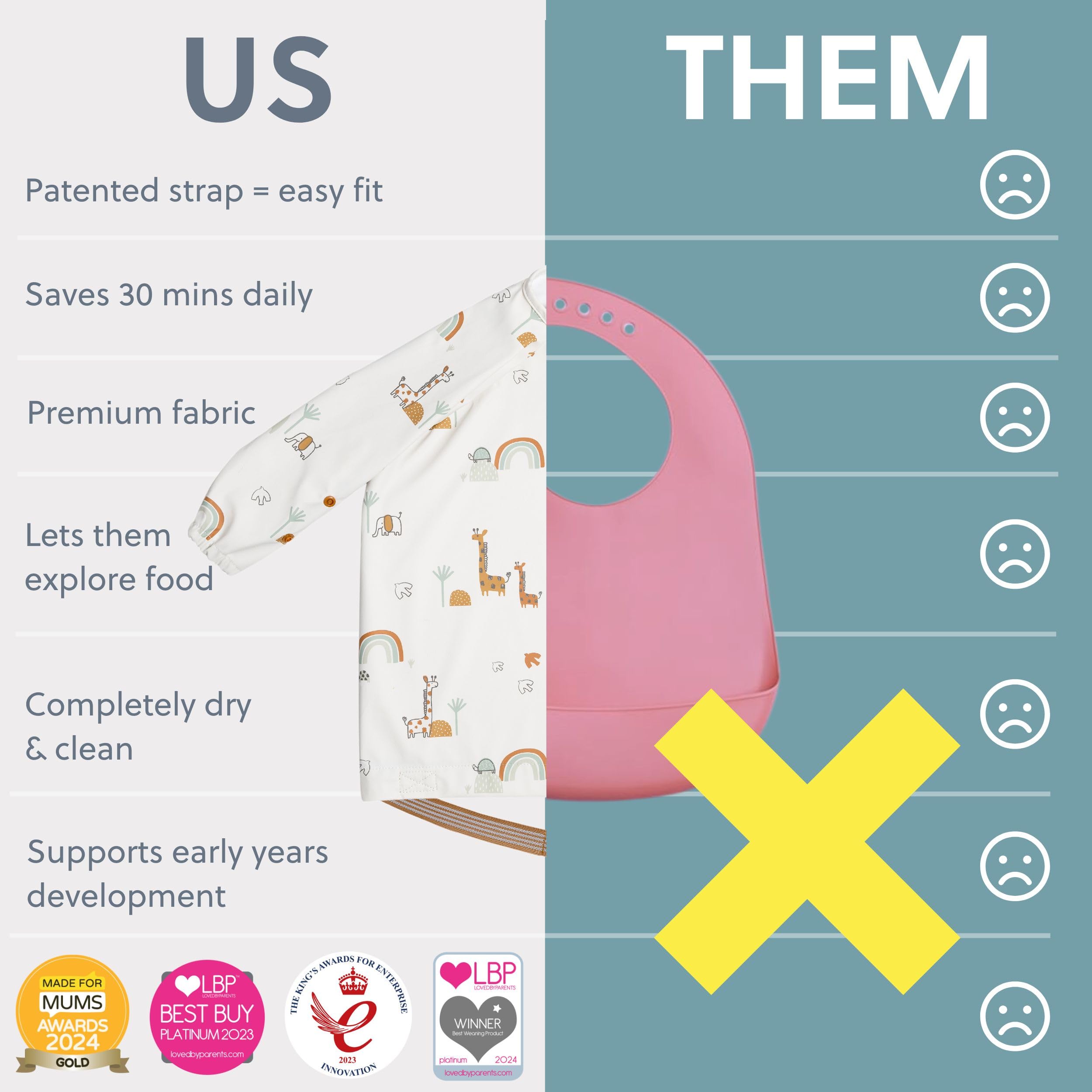 BIBaDO stylish Scandi design bib for modern nursery mealtimes.