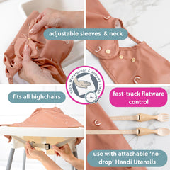 BIBaDO coverall bib used at the table to protect clothing during family meals.
