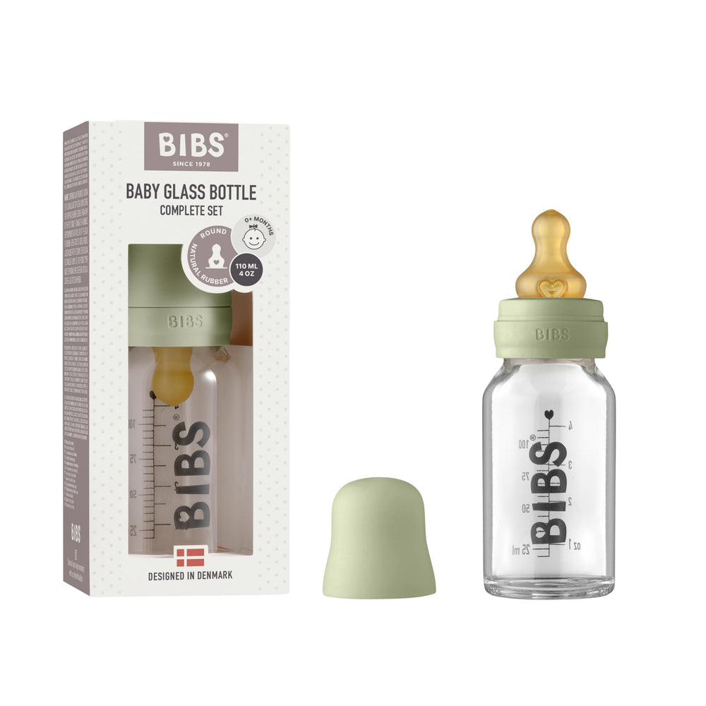 BIBS baby glass bottle 110ml assembly shows Danish craftsmanship for calm feeding