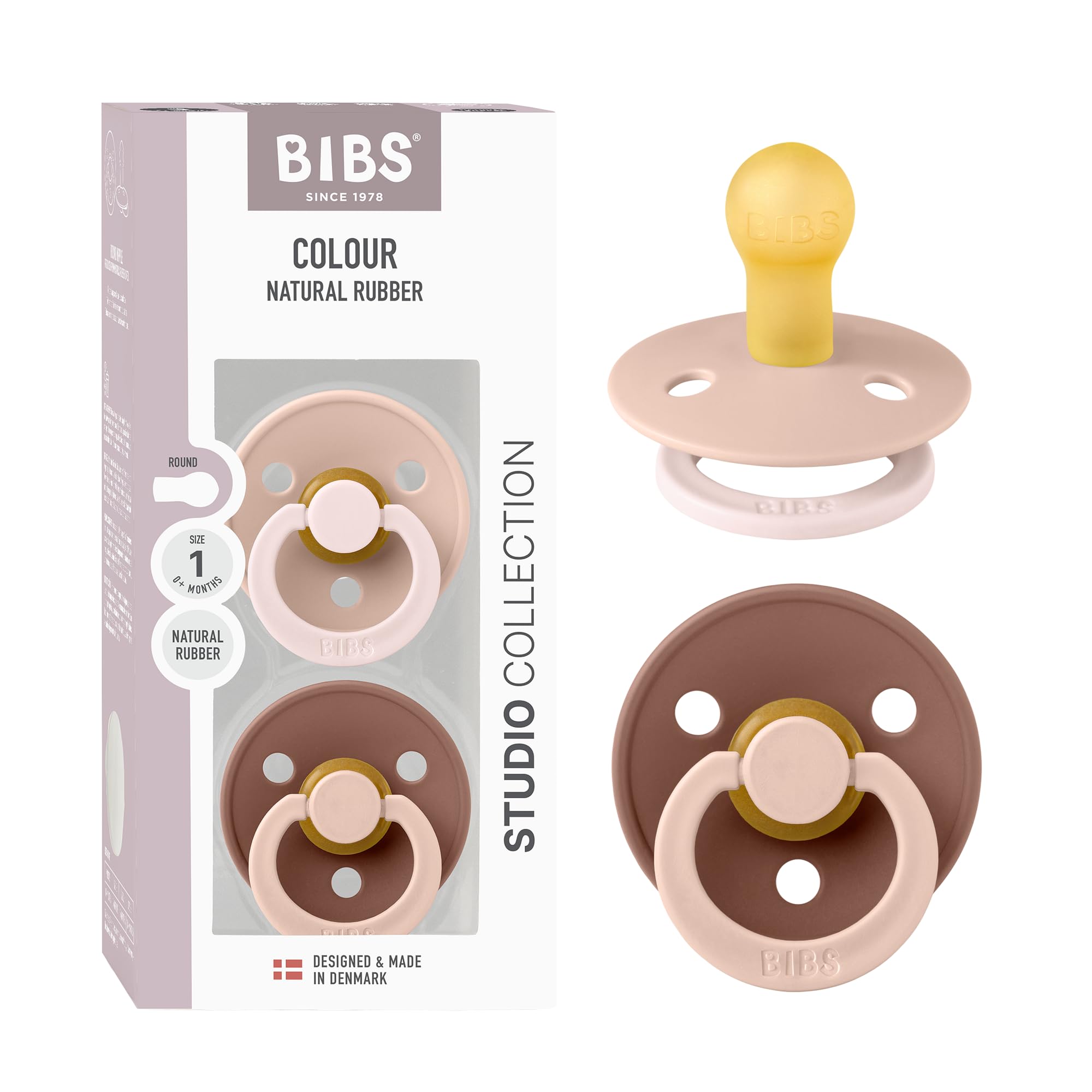 BIBS Colour Studio pacifier blush woodchuck two-pack for soothing newborns