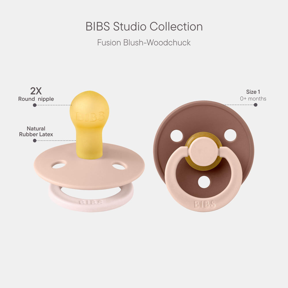 BIBS pacifier round nipple close-up showing gentle latch with latex