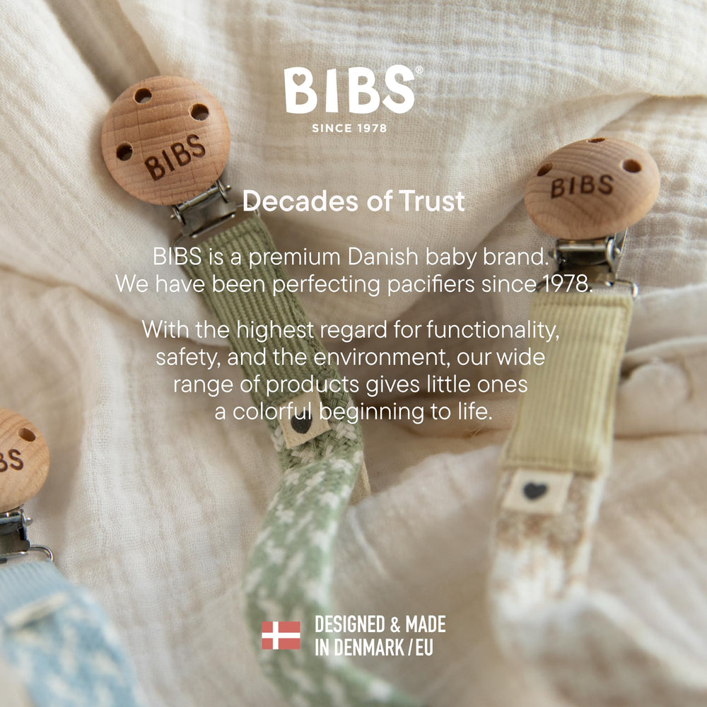 BIBS Paci Braid baby harness image shows hands-free convenience on walks.
