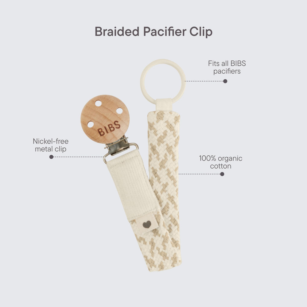 BIBS Paci Braid organic cotton closeup shows soft, baby-friendly material.