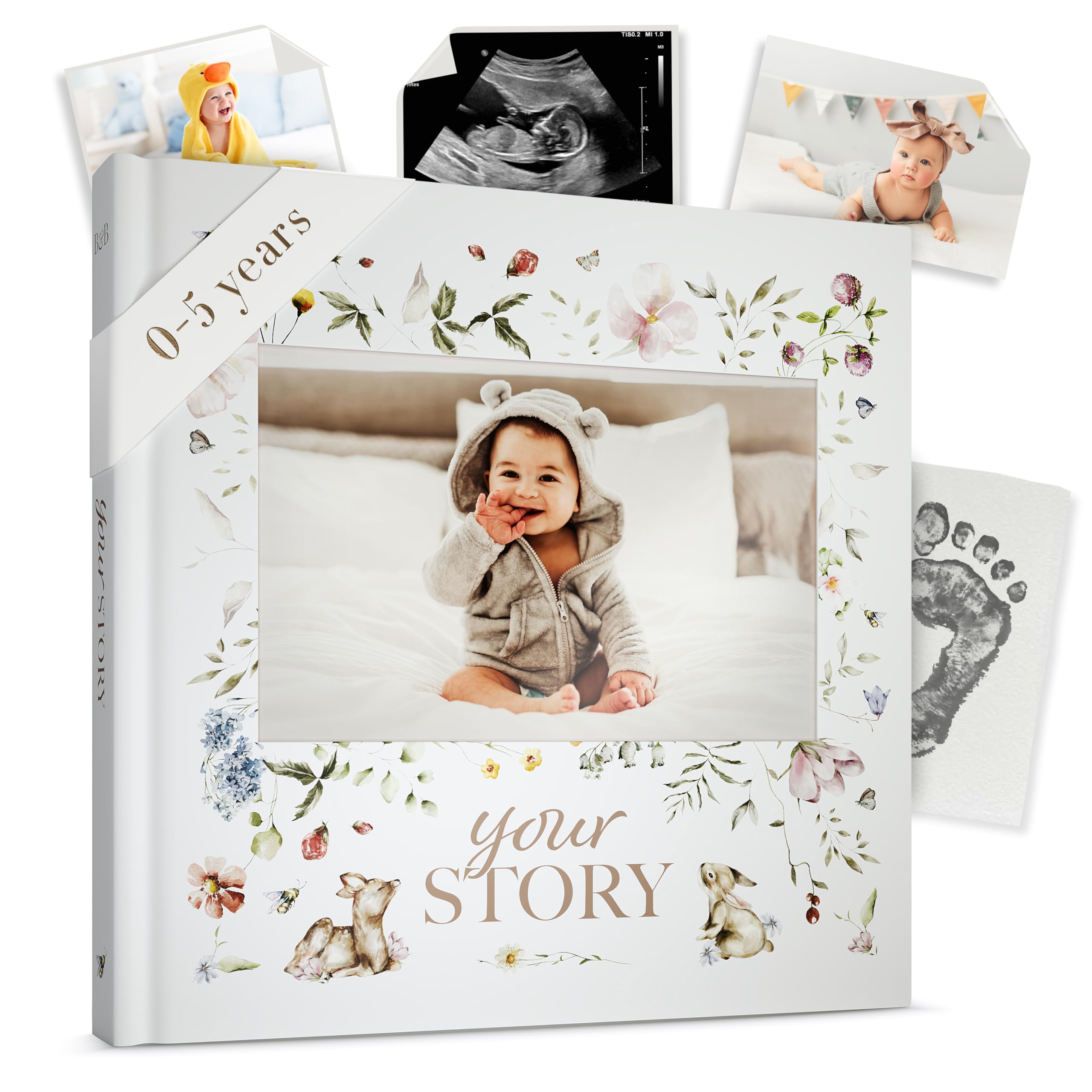 Bibi and Beau woodland memory book cover with gold foil for a premium keepsake.