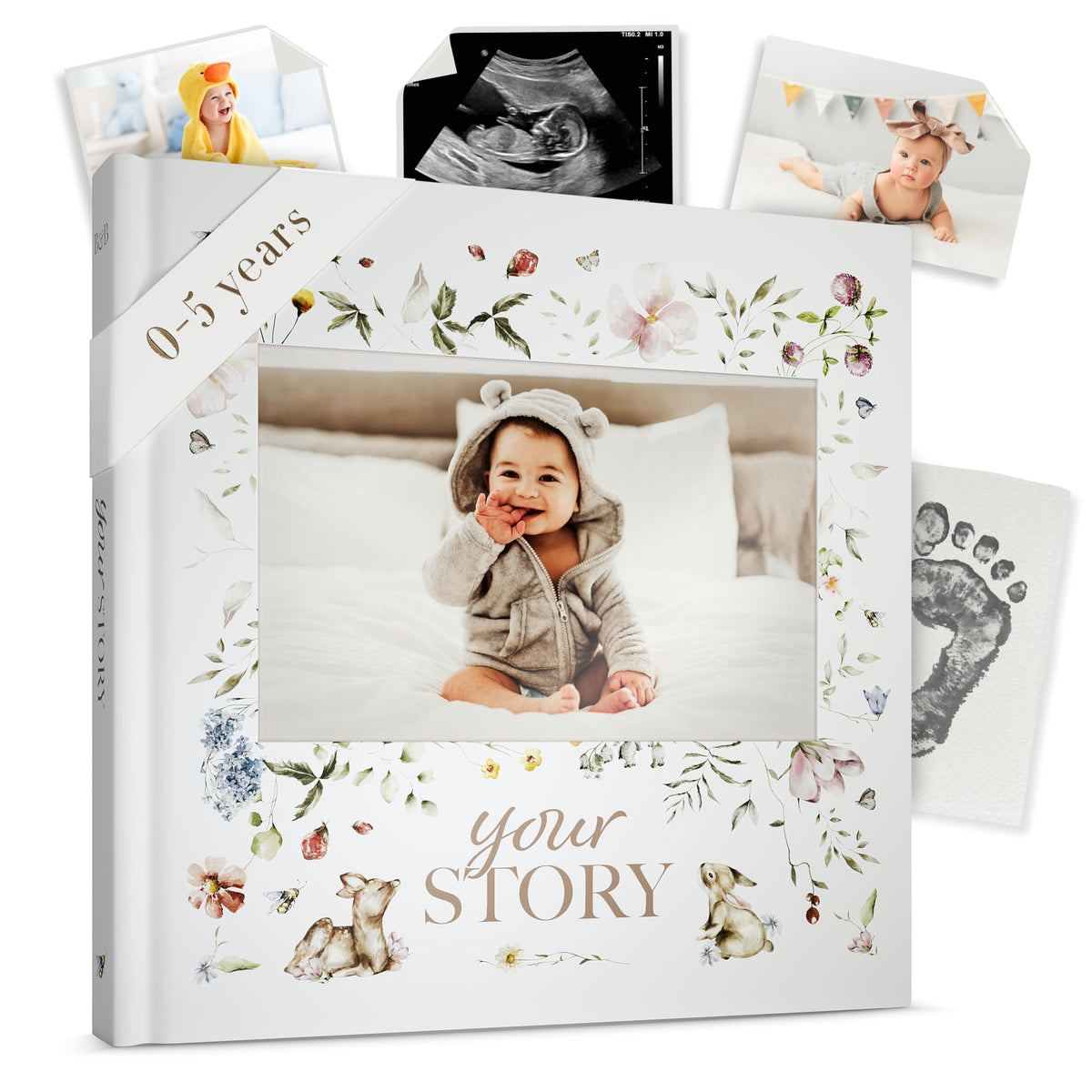 Bibi and Beau woodland memory book cover with gold foil for a premium keepsake.