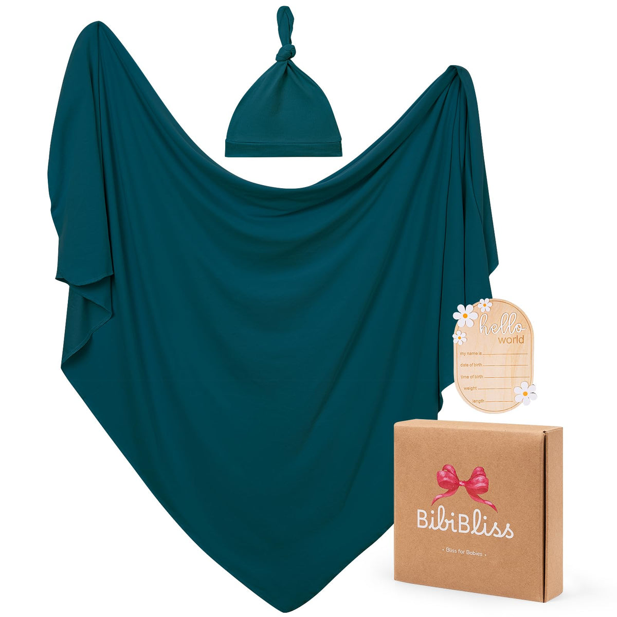 BIBIBLISSBABY stretchy swaddle blanket wrapped newborn in emerald for cozy, secure wrapping