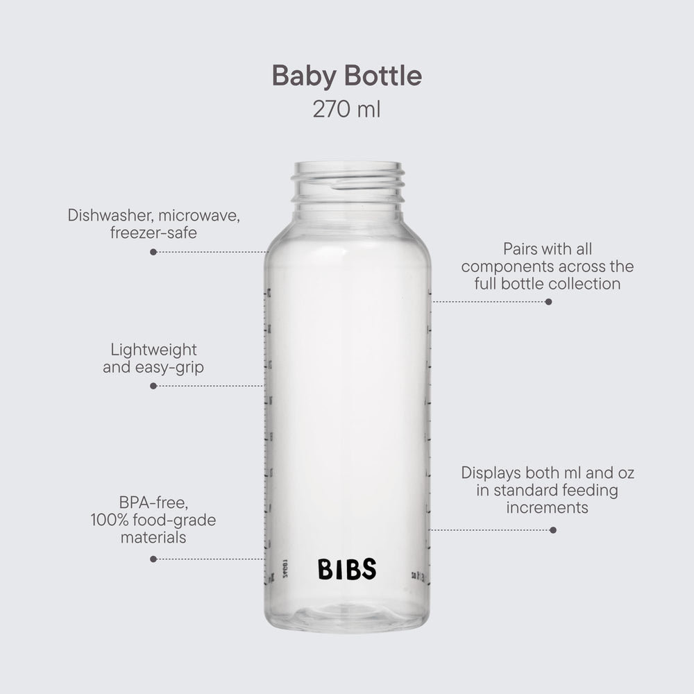 Bibs baby bottle 9oz BPA-free label signals safe sipping.