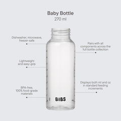 Bibs baby bottle 9oz BPA-free label signals safe sipping.